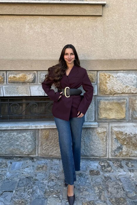 ONE COLOR BELT DETAIL WOMAN JACKET BURGUNDY/VISHNJE 