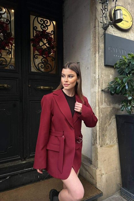 ONE COLOR BELT DETAIL WOMAN JACKET CHERRY/ QERSHI - 2
