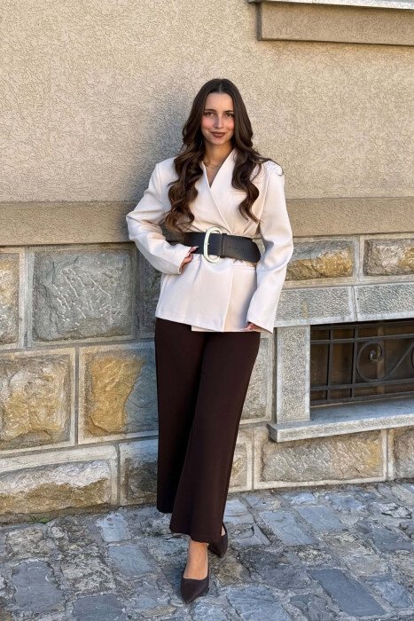 ONE COLOR BELT DETAIL WOMAN JACKET CREAM/KREM 