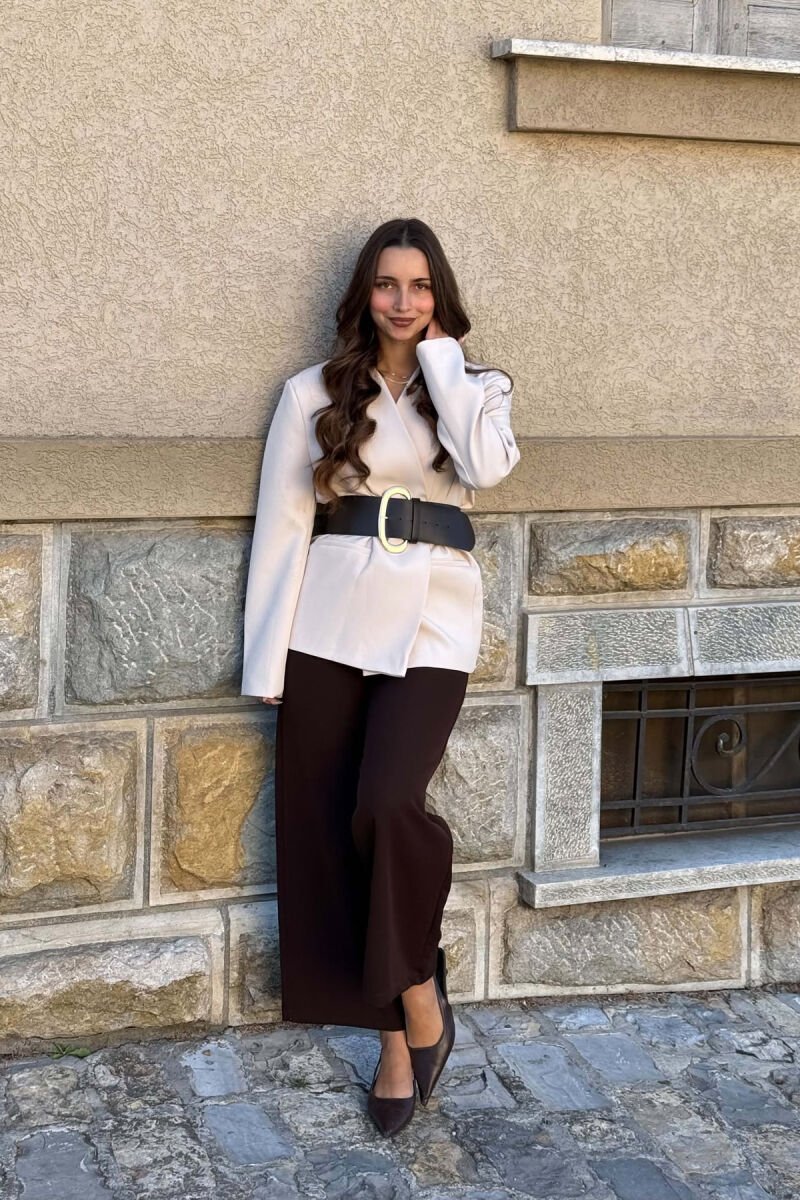 ONE COLOR BELT DETAIL WOMAN JACKET CREAM/KREM - 5