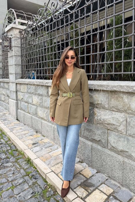 ONE COLOR BELT DETAIL WOMAN JACKET OLIVE/ULLI - 3