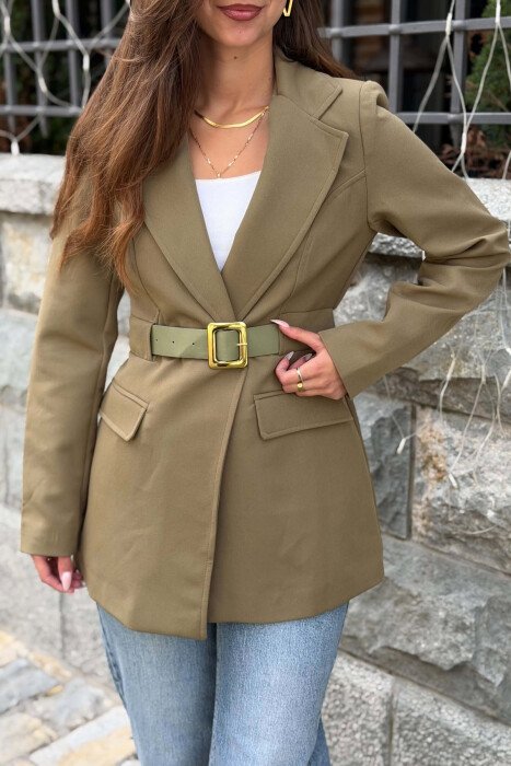 ONE COLOR BELT DETAIL WOMAN JACKET OLIVE/ULLI - 4