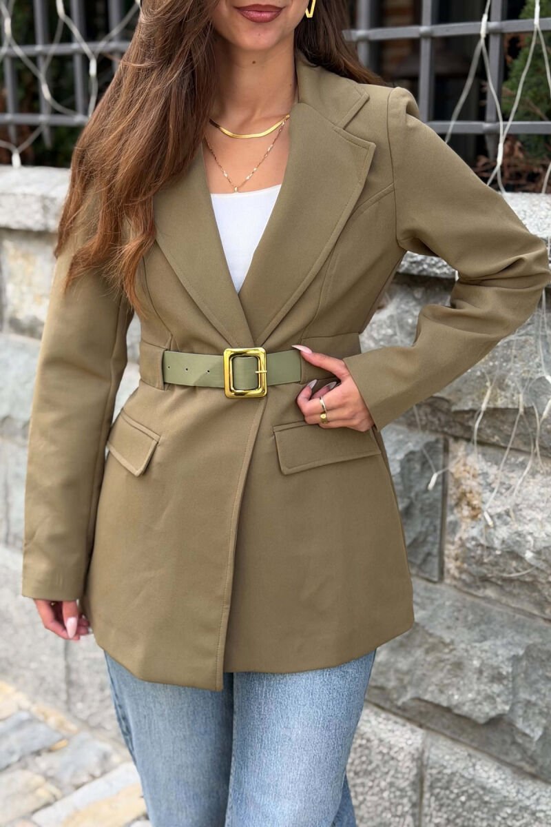 ONE COLOR BELT DETAIL WOMAN JACKET OLIVE/ULLI - 4