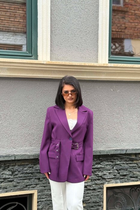 ONE COLOR BELT DETAIL WOMAN JACKET PURPLE/LEJLA - 4