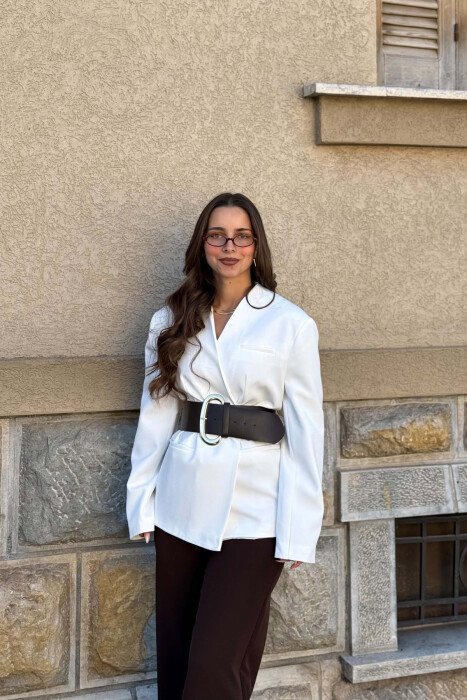 ONE COLOR BELT DETAIL WOMAN JACKET WHITE-E BARDHE - 3