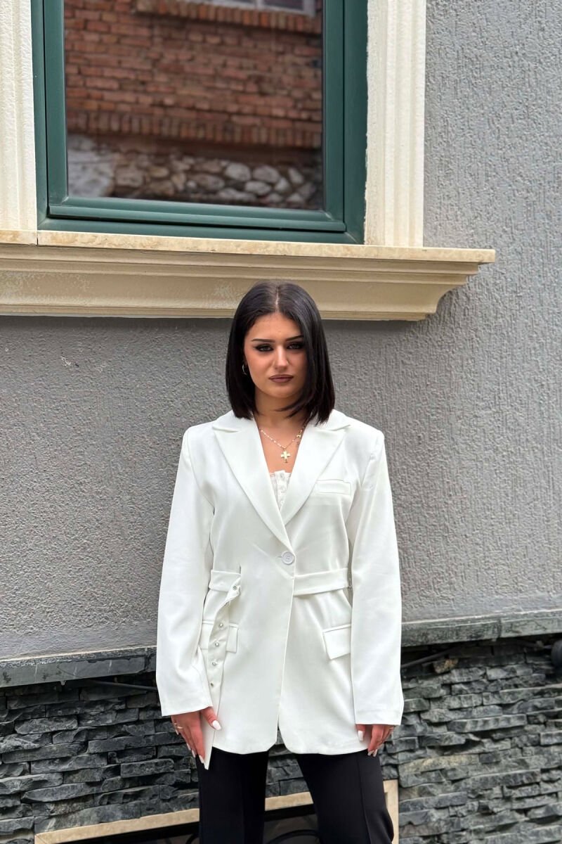ONE COLOR BELT DETAIL WOMAN JACKET WHITE-E BARDHE - 1