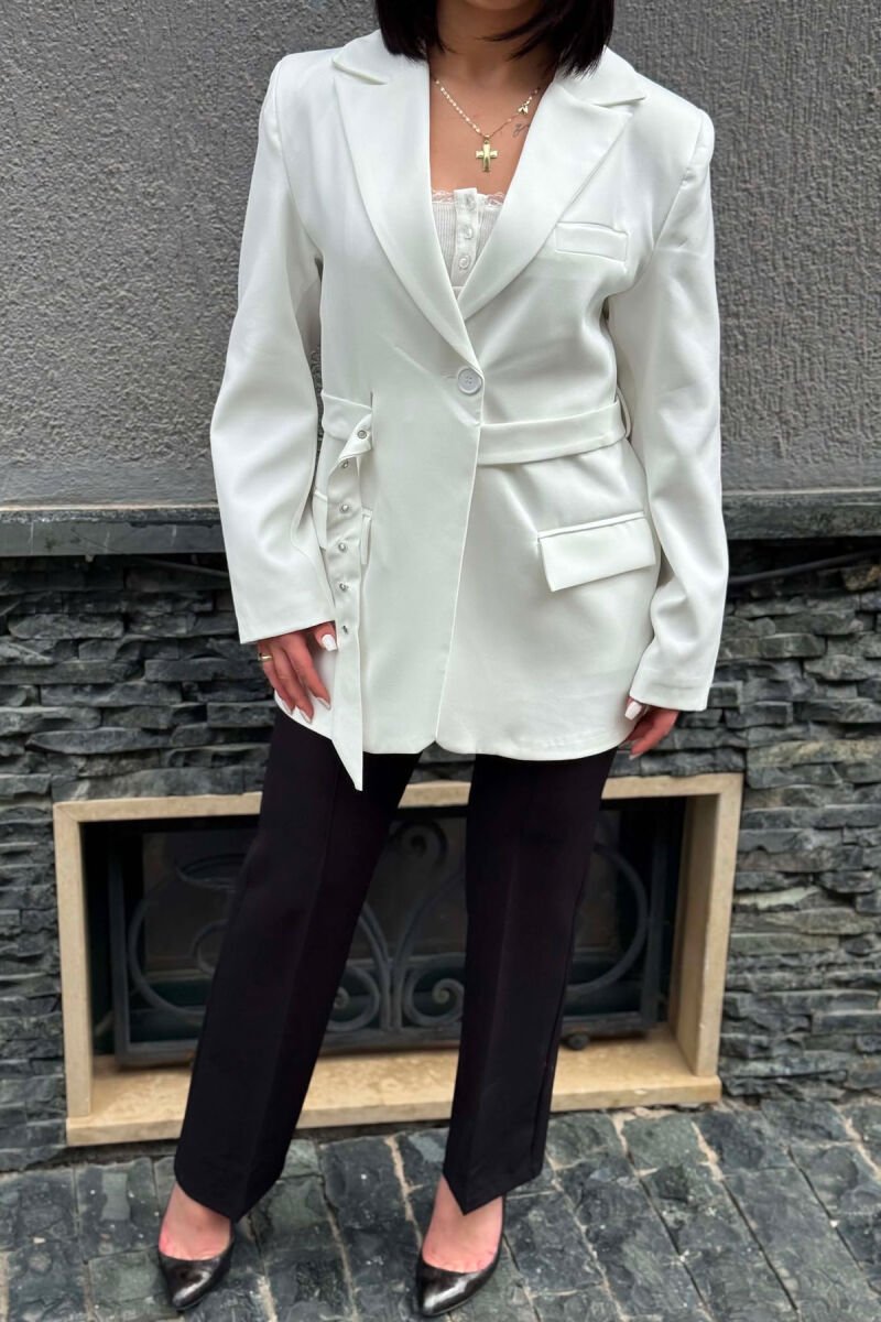 ONE COLOR BELT DETAIL WOMAN JACKET WHITE-E BARDHE - 2