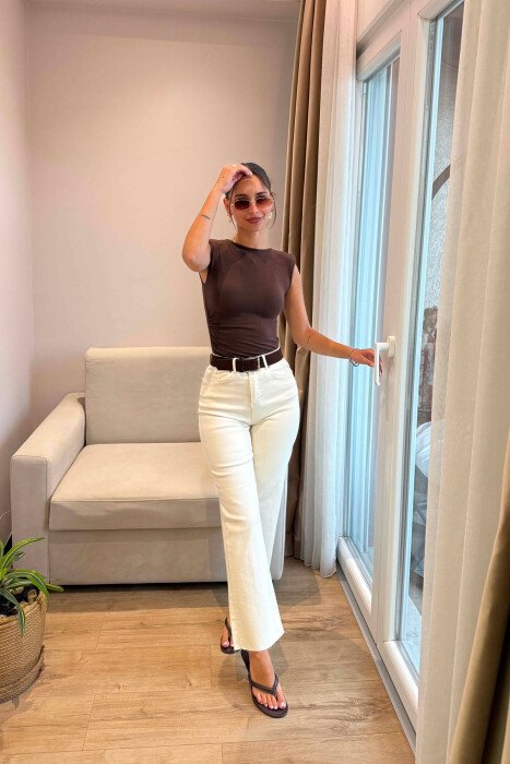 ONE COLOR BELT DETAIL WOMAN JEANS CREAM/KREM - 4