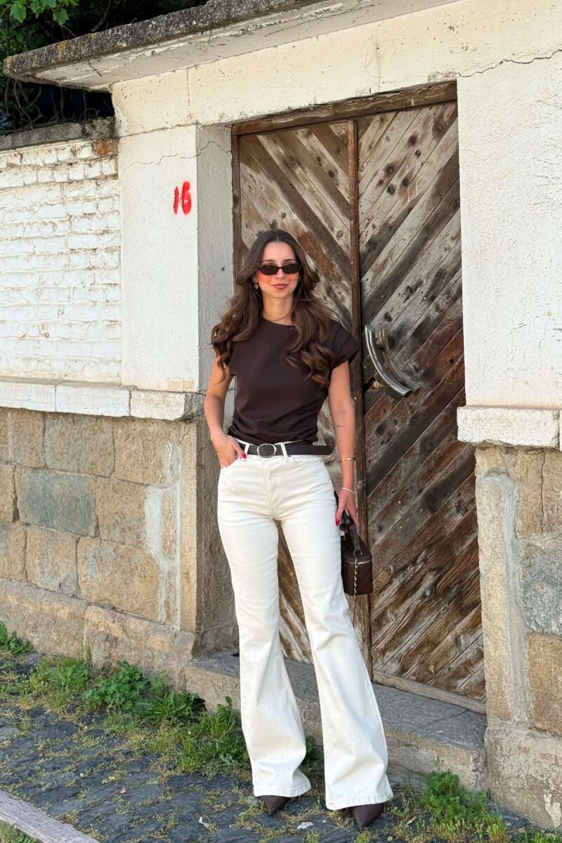 ONE COLOR BELT DETAIL WOMAN JEANS CREAM/KREM - 1