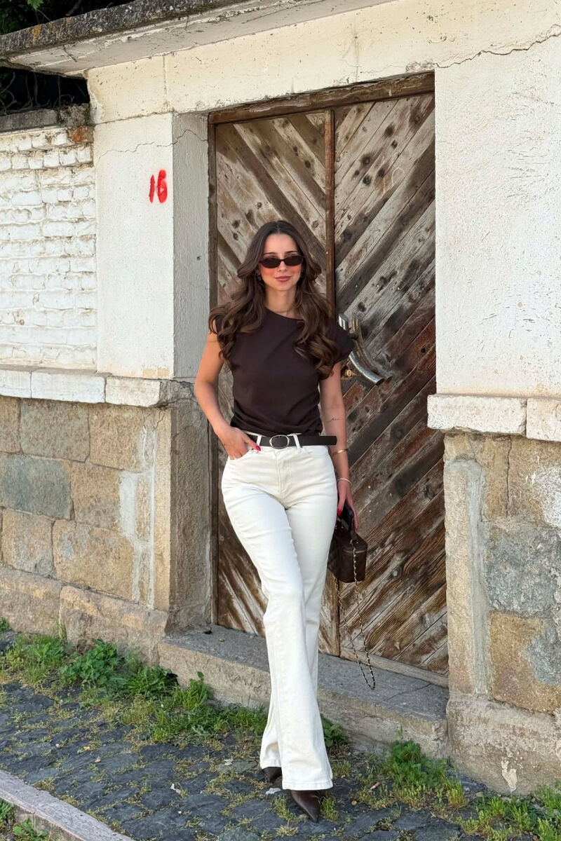ONE COLOR BELT DETAIL WOMAN JEANS CREAM/KREM - 6