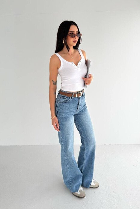 ONE COLOR BELT DETAIL WOMAN JEANS LIGHTBLUE/BZ - 1