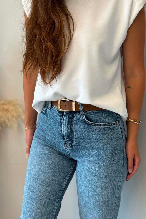 ONE COLOR BELT DETAIL WOMAN JEANS LIGHTBLUE/BZ - 3
