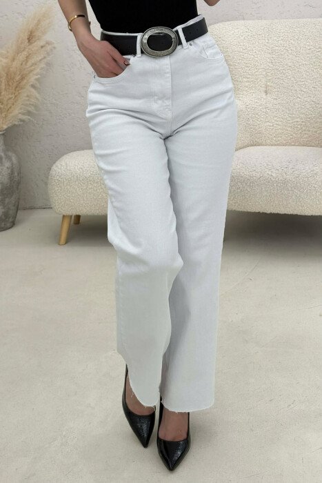 ONE COLOR BELT DETAIL WOMAN JEANS WHITE-E BARDHE - 7