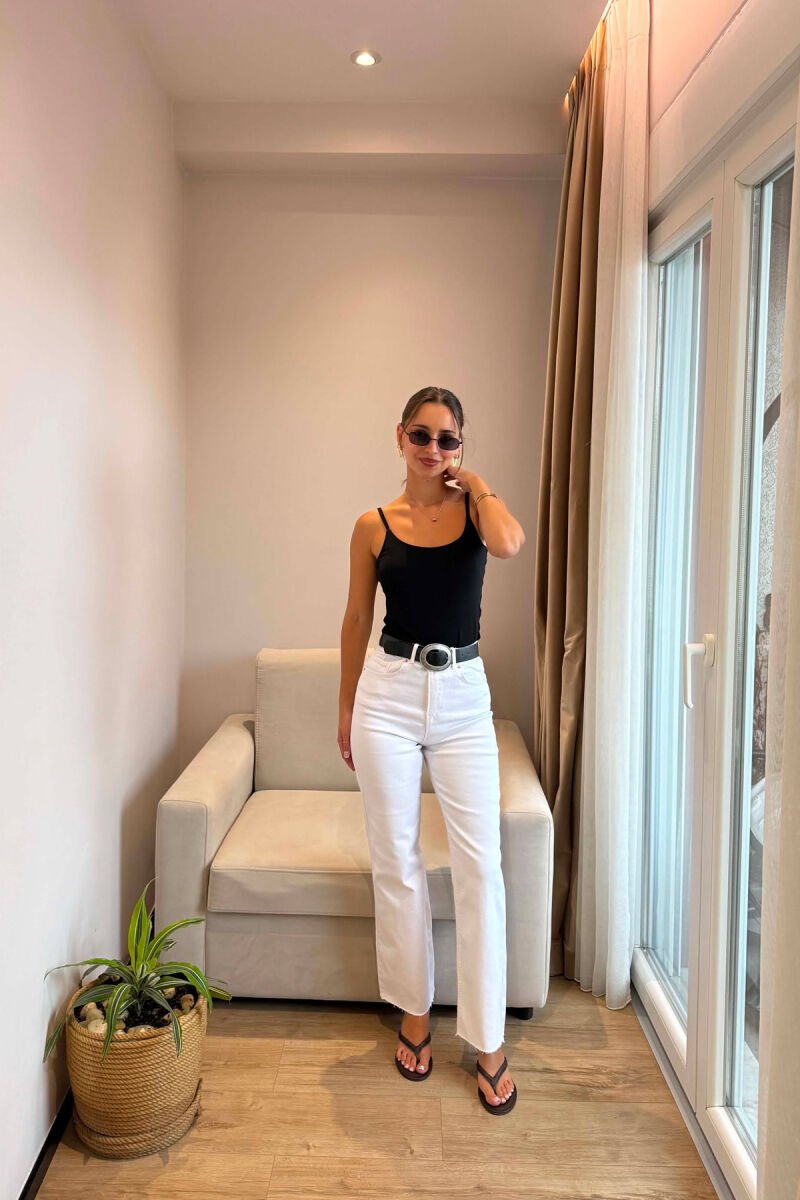 ONE COLOR BELT DETAIL WOMAN JEANS WHITE-E BARDHE - 1