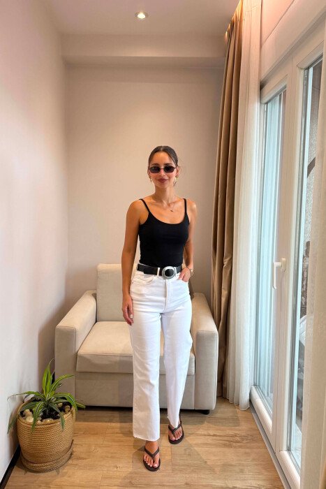 ONE COLOR BELT DETAIL WOMAN JEANS WHITE-E BARDHE - 2