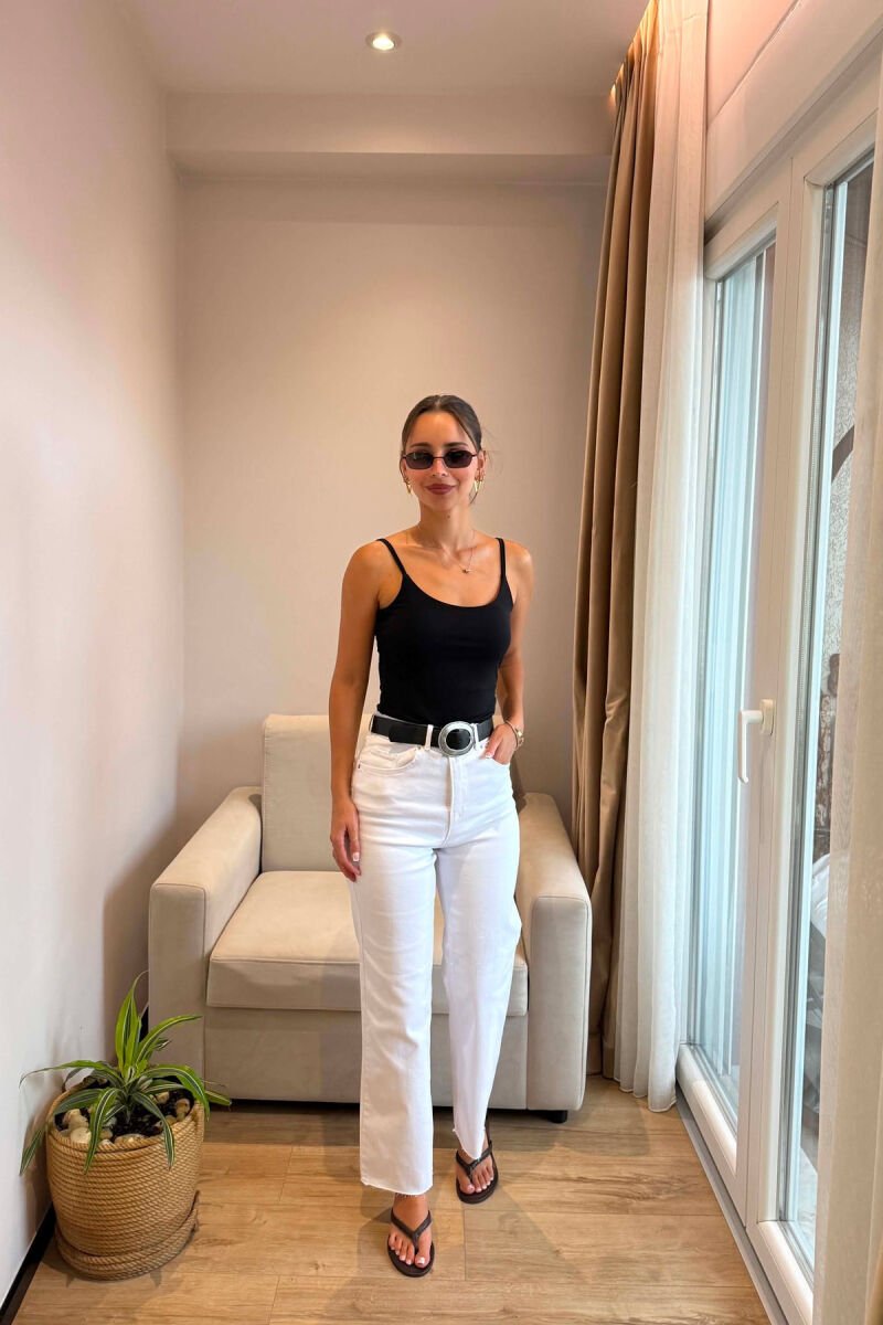 ONE COLOR BELT DETAIL WOMAN JEANS WHITE-E BARDHE - 2