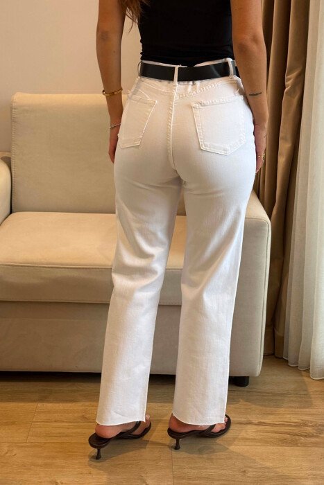 ONE COLOR BELT DETAIL WOMAN JEANS WHITE-E BARDHE - 4
