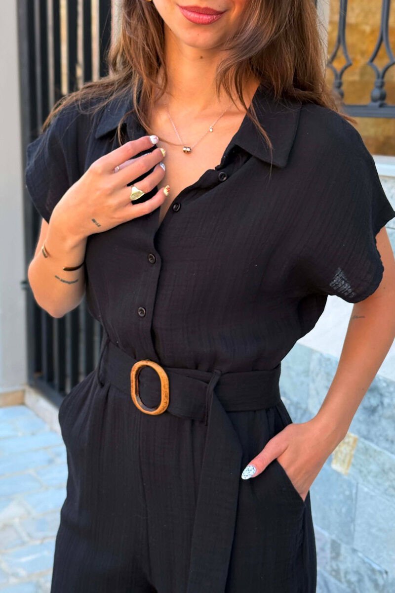 ONE COLOR BELT DETAIL WOMAN JUMPSUIT BLACK/ E ZEZE - 4