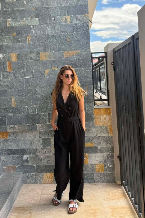 ONE COLOR BELT DETAIL WOMAN JUMPSUIT BLACK/ E ZEZE - 1