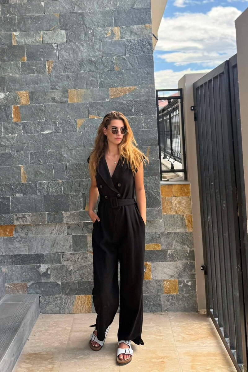 ONE COLOR BELT DETAIL WOMAN JUMPSUIT BLACK/ E ZEZE - 1