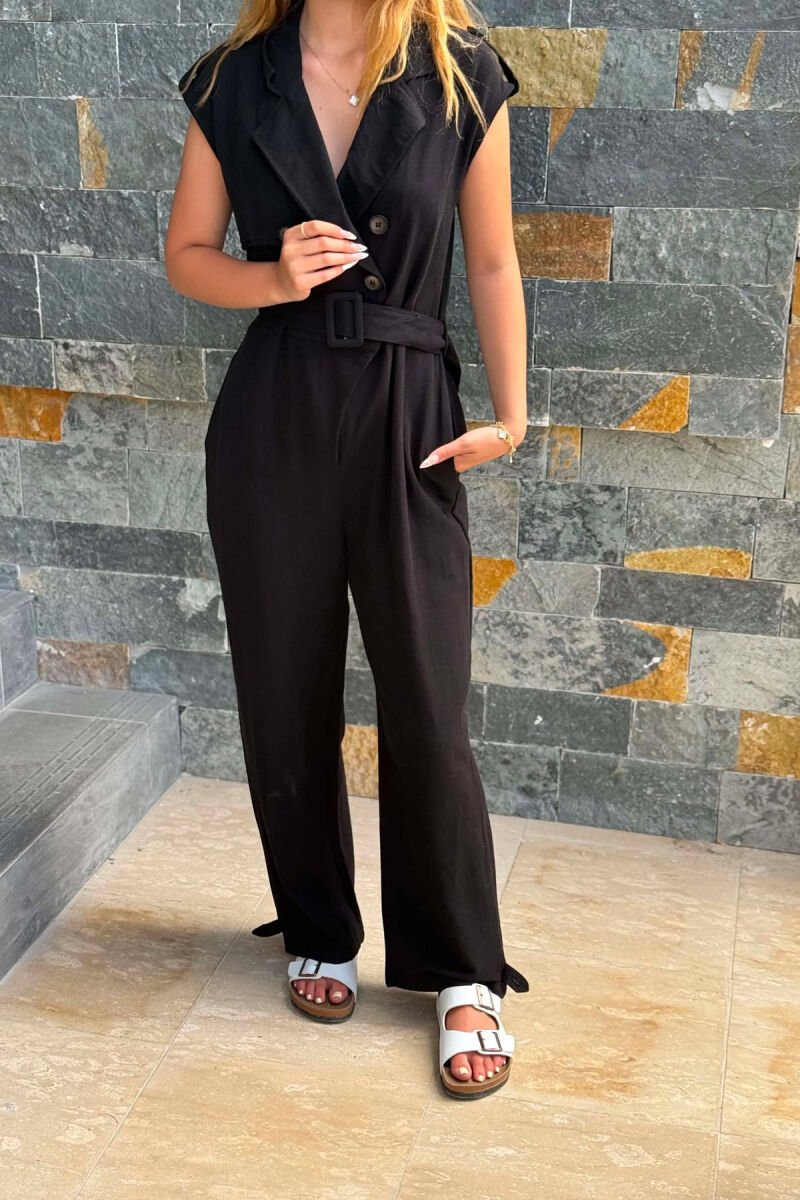 ONE COLOR BELT DETAIL WOMAN JUMPSUIT BLACK/ E ZEZE - 2