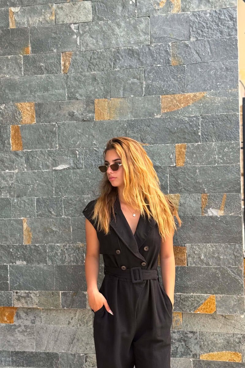ONE COLOR BELT DETAIL WOMAN JUMPSUIT BLACK/ E ZEZE - 3