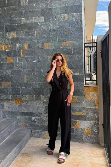 ONE COLOR BELT DETAIL WOMAN JUMPSUIT BLACK/ E ZEZE - 4