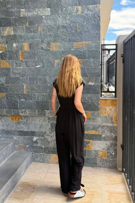 ONE COLOR BELT DETAIL WOMAN JUMPSUIT BLACK/ E ZEZE - 5