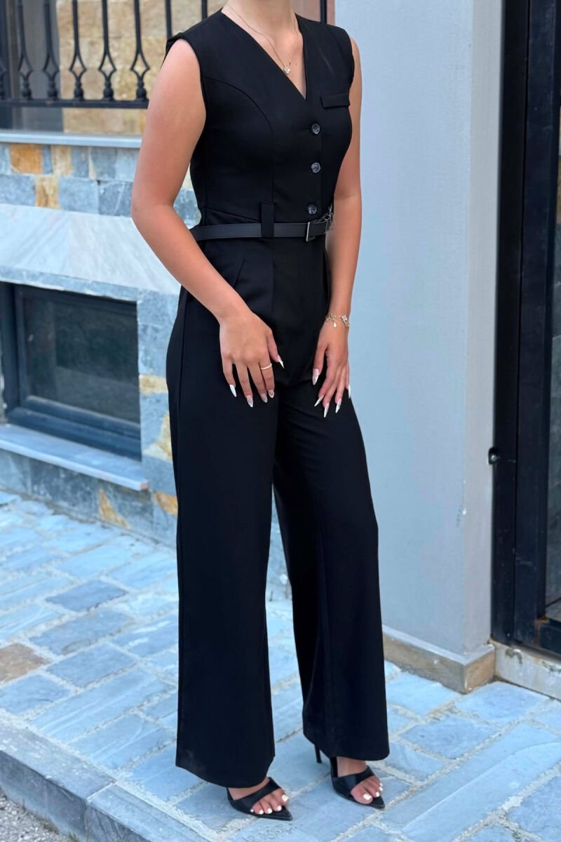 ONE COLOR BELT DETAIL WOMAN JUMPSUIT BLACK/ E ZEZE - 2