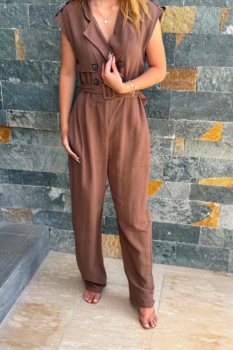ONE COLOR BELT DETAIL WOMAN JUMPSUIT BROWN/KAFE - 2