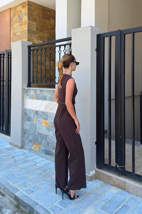 ONE COLOR BELT DETAIL WOMAN JUMPSUIT BROWN/KAFE - 4