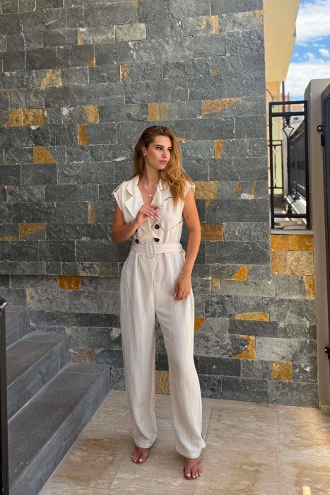 JUMPSUIT NJE NGJYRESH ME DETAJIN E RRIPIT PER FEMRA NE NGJYRE KREM - KLAUDIO FASHION