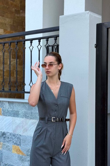 ONE COLOR BELT DETAIL WOMAN JUMPSUIT DARK GREY/GEE - 1