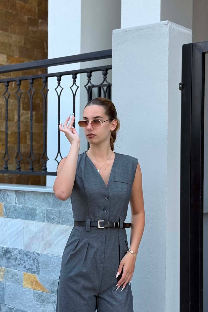 ONE COLOR BELT DETAIL WOMAN JUMPSUIT DARK GREY/GEE - 1