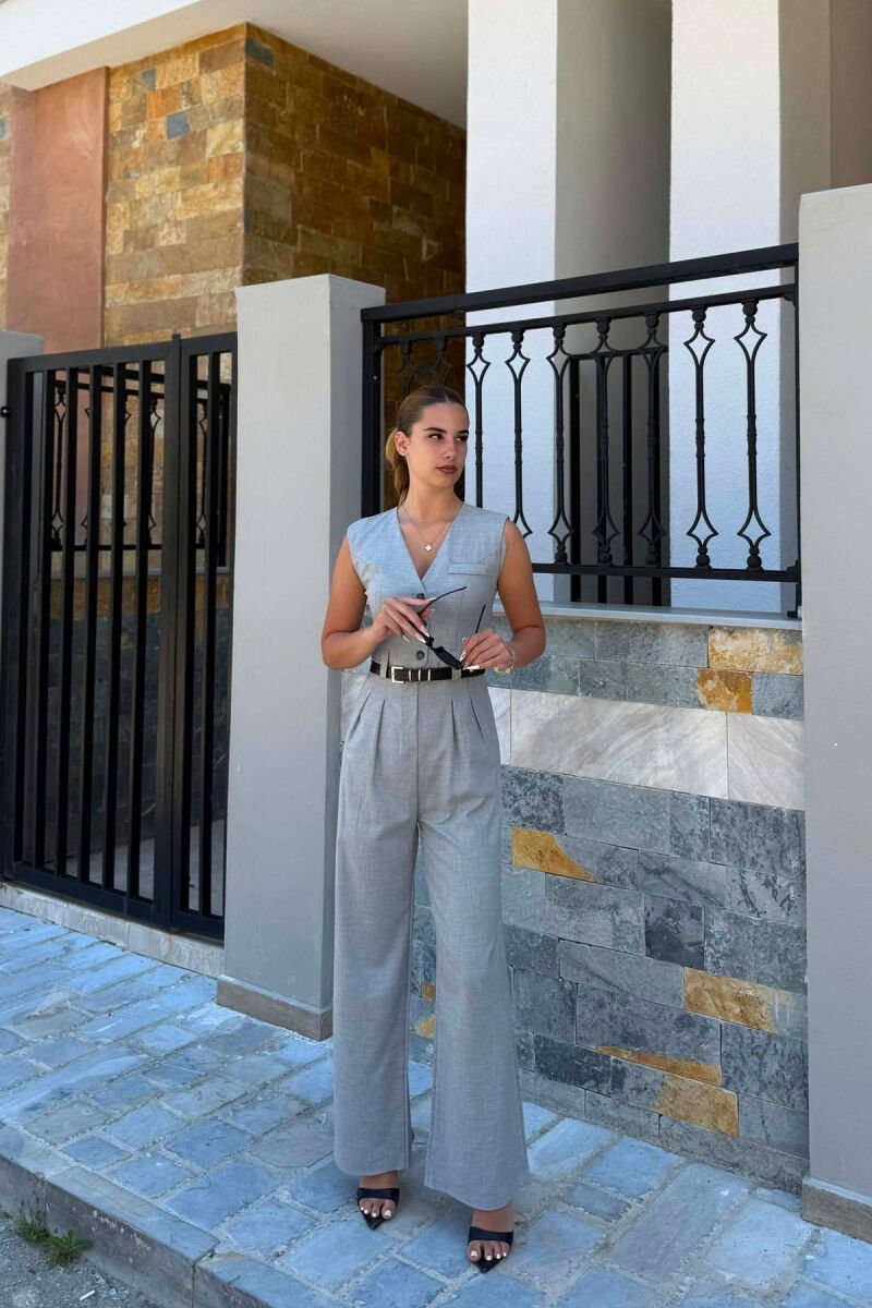 ONE COLOR BELT DETAIL WOMAN JUMPSUIT GREY/GRI - 1