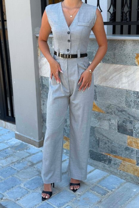 ONE COLOR BELT DETAIL WOMAN JUMPSUIT GREY/GRI - 2