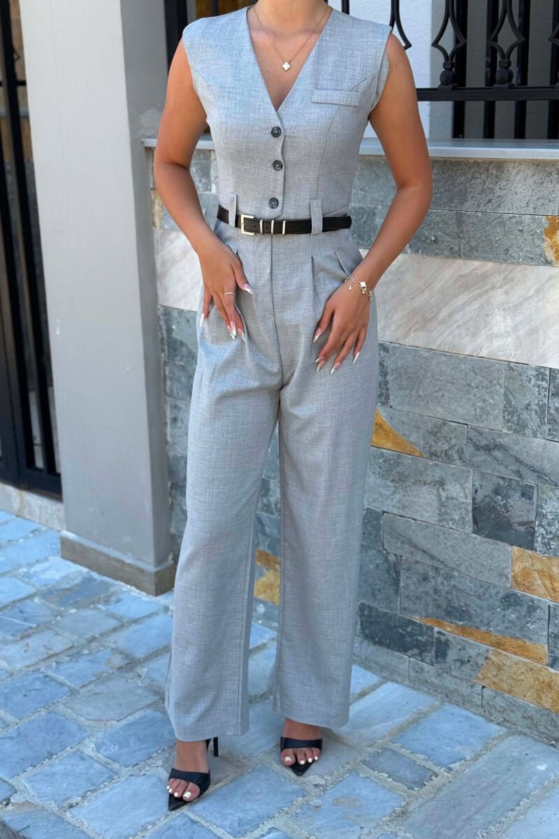ONE COLOR BELT DETAIL WOMAN JUMPSUIT GREY/GRI - 2