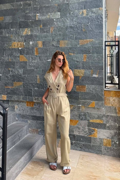 ONE COLOR BELT DETAIL WOMAN JUMPSUIT MINT/MENTE - KLAUDIO FASHION