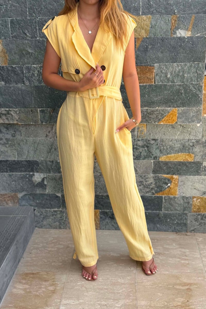 ONE COLOR BELT DETAIL WOMAN JUMPSUIT YELLOW/E VERDHE - 2