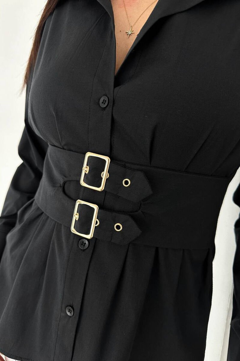 ONE COLOR BELT DETAIL WOMAN SHIRT BLACK/ E ZEZE - 2