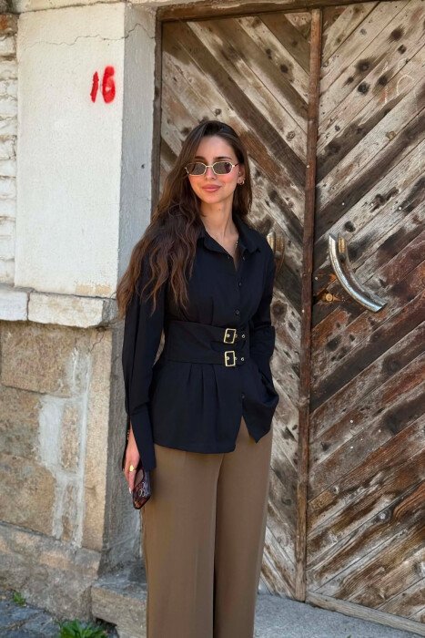 ONE COLOR BELT DETAIL WOMAN SHIRT BLACK/ E ZEZE - 2