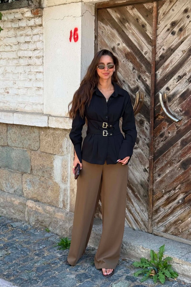 ONE COLOR BELT DETAIL WOMAN SHIRT BLACK/ E ZEZE - 4