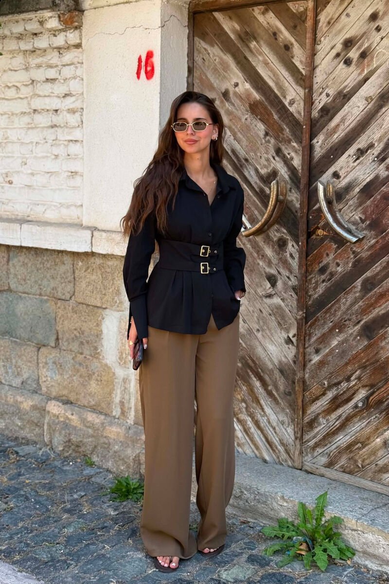 ONE COLOR BELT DETAIL WOMAN SHIRT BLACK/ E ZEZE - 6