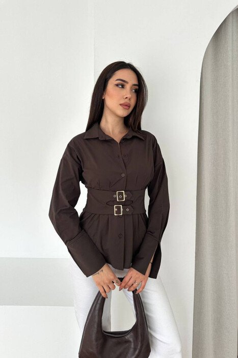 KEMISHE ME DETAJ RRIPI PER FEMRA NE NGJYRE KAFE - KLAUDIO FASHION