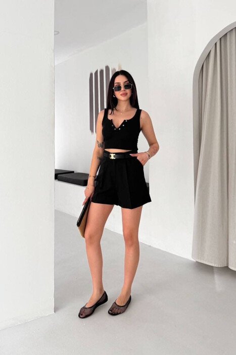 ONE COLOR BELT DETAIL WOMAN SHORTS BLACK/ E ZEZE - 1