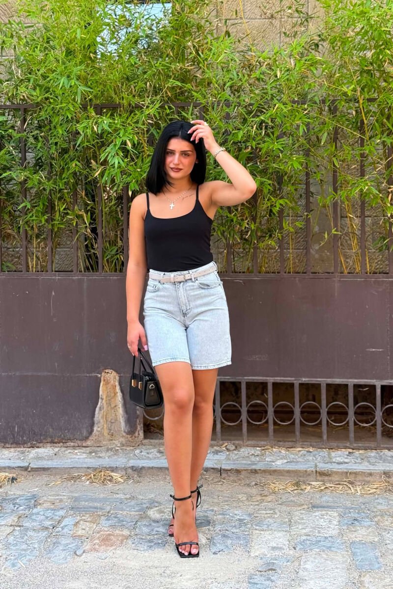 ONE COLOR BELT DETAIL WOMAN SHORTS LIGHTBLUE/BZ - 3