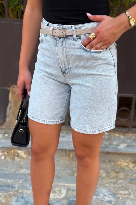 ONE COLOR BELT DETAIL WOMAN SHORTS LIGHTBLUE/BZ - 5