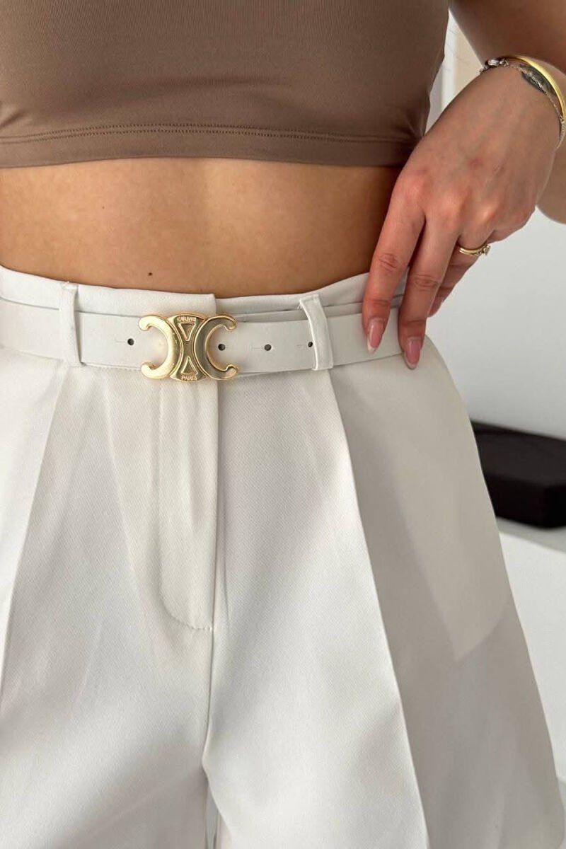 ONE COLOR BELT DETAIL WOMAN SHORTS WHITE-E BARDHE - 2