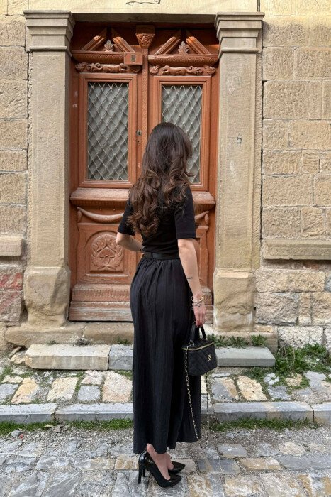ONE COLOR BELT DETAIL WOMAN SKIRT BLACK/ E ZEZE - 3