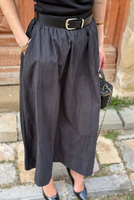 ONE COLOR BELT DETAIL WOMAN SKIRT BLACK/ E ZEZE - 4